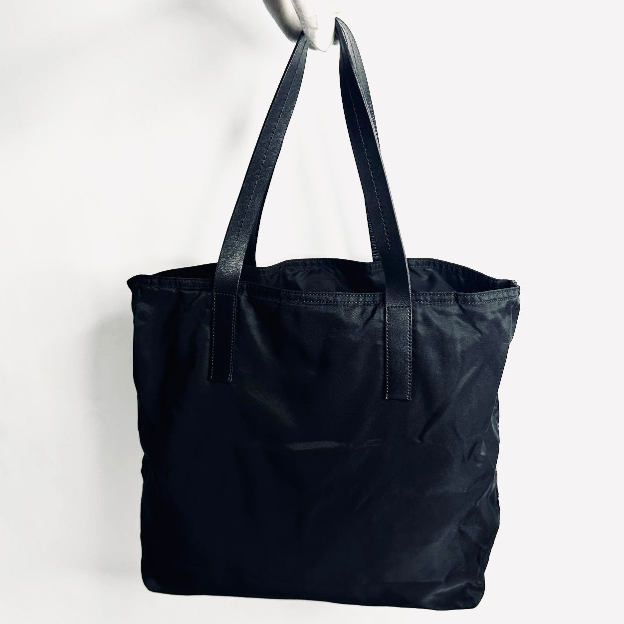 Prada Black Classic Tessuto Monogram Logo Nylon Shoulder Shopper Boston Tote Bag