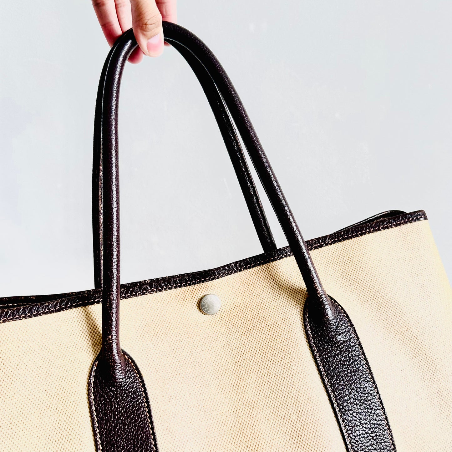 Hermes Garden Party 36 GP36 PM In Toile / Negonda Leather Tote Bag (Beige / Dark Brown)