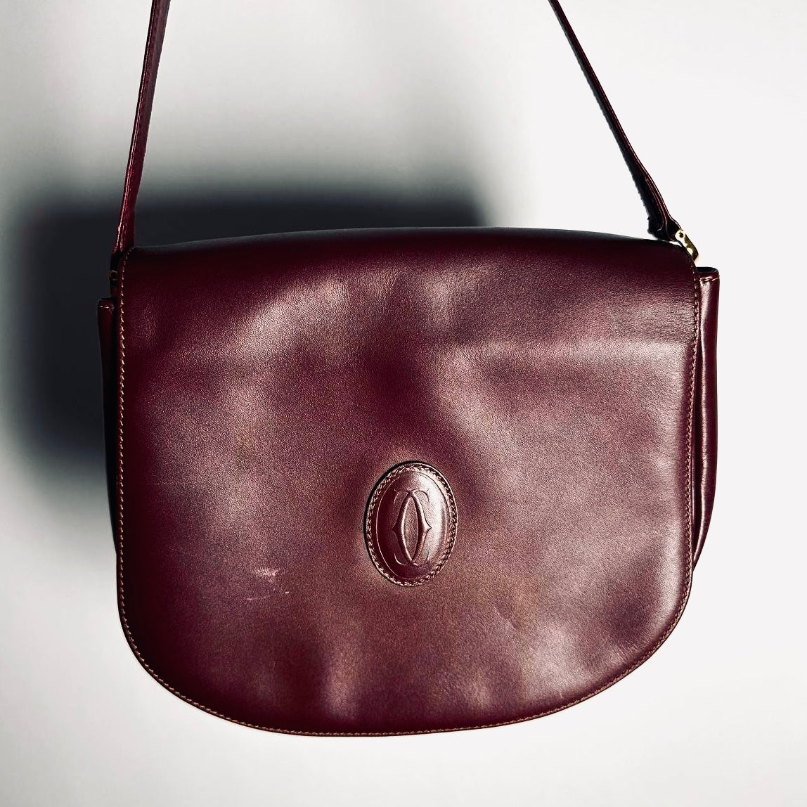 Cartier Must / Mast de Cartier Burgundy Maroon Red GHW Smooth Leather Full Flap Shoulder Sling Bag