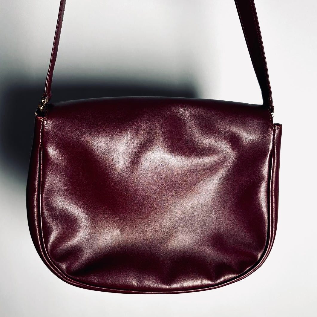 Cartier Must / Mast de Cartier Burgundy Maroon Red GHW Smooth Leather Full Flap Shoulder Sling Bag