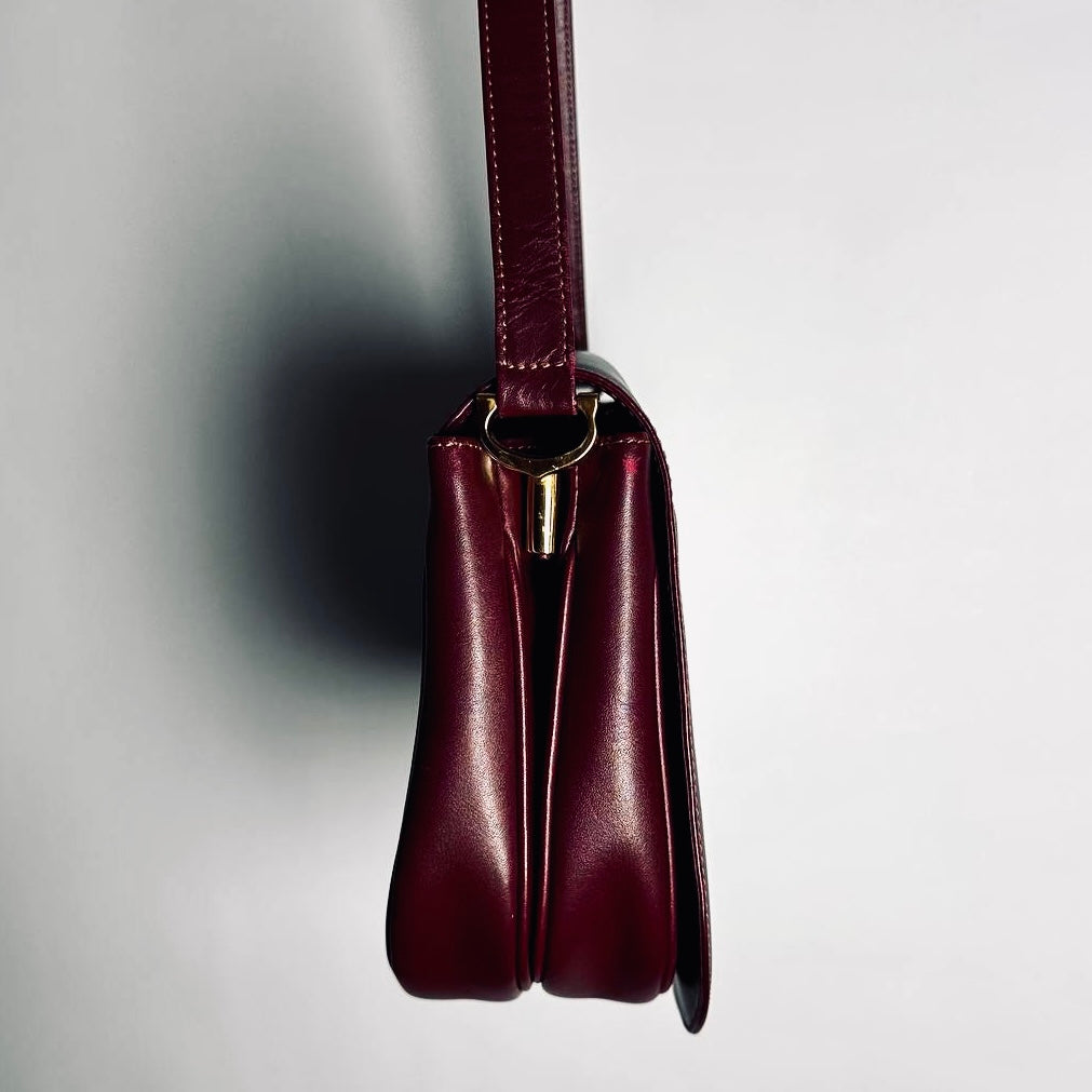 Cartier Must / Mast de Cartier Burgundy Maroon Red GHW Smooth Leather Full Flap Shoulder Sling Bag