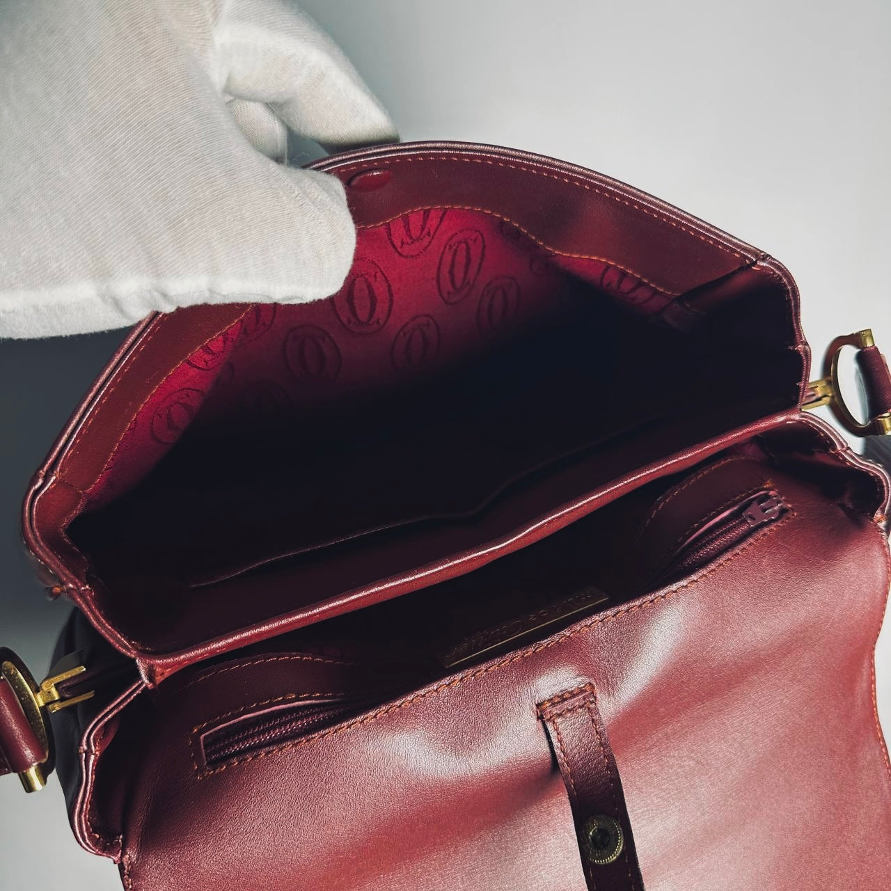 Cartier Must / Mast de Cartier Burgundy Maroon Red GHW Smooth Leather Full Flap Shoulder Sling Bag