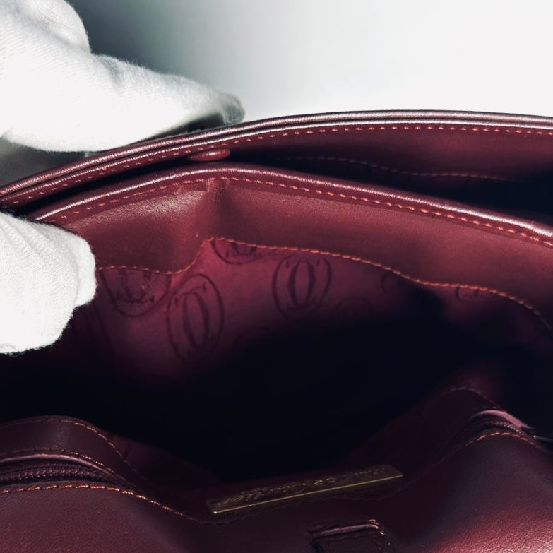 Cartier Must / Mast de Cartier Burgundy Maroon Red GHW Smooth Leather Full Flap Shoulder Sling Bag