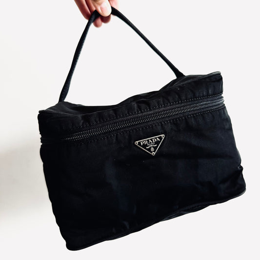Prada Black Tessuto Sport Classic Monogram Logo Vanity Case Top Handle Bag