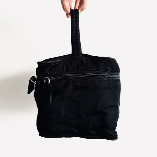 Prada Black Tessuto Sport Classic Monogram Logo Vanity Case Top Handle Bag