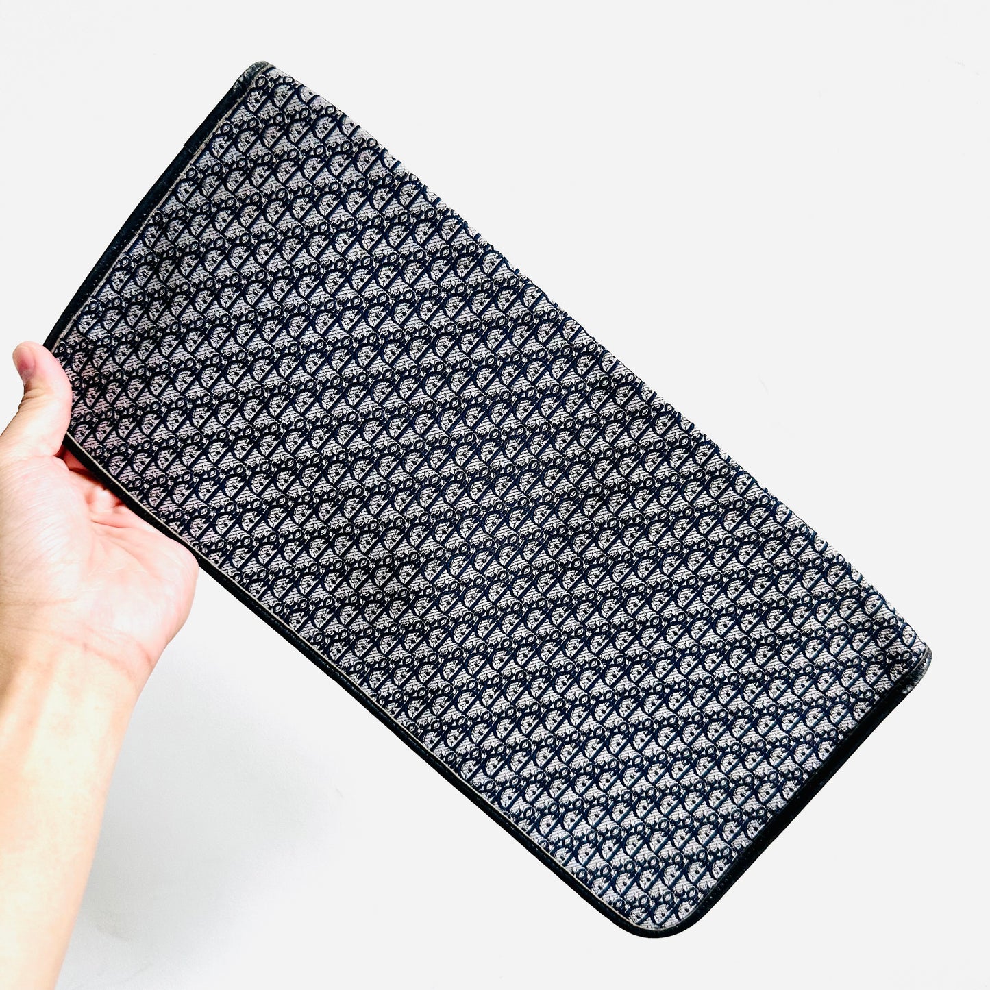 Christian Dior CD Navy Blue Oblique Monogram Logo GHW Vintage Flap Clutch Pouch Case