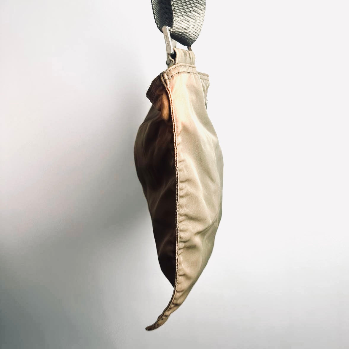 Prada Khaki Beige Monogram Logo Tessuto Nylon & Leather Shoulder Sling Bag