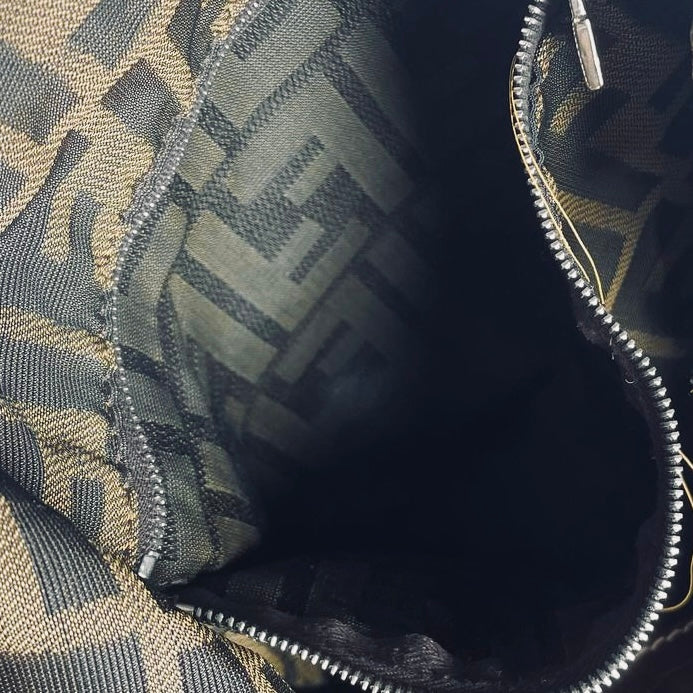 Fendi Zucca Brown FF Monogram Logo Hobo Baguette Shoulder Bag