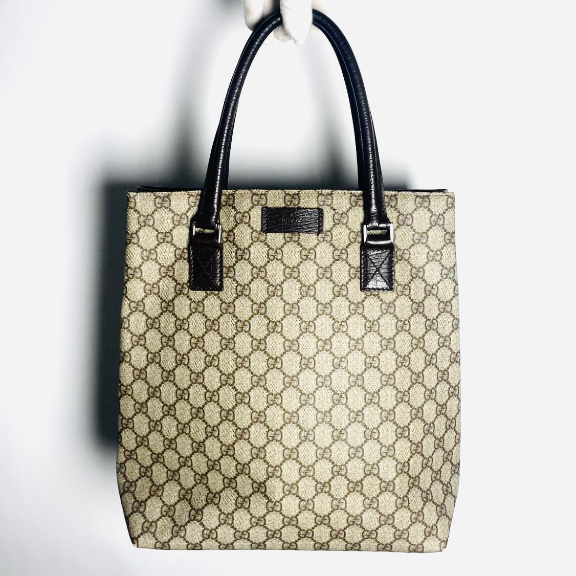 Gucci Beige Supreme GG Monogram Logo Tall Shopper Shoulder Tote Bag
