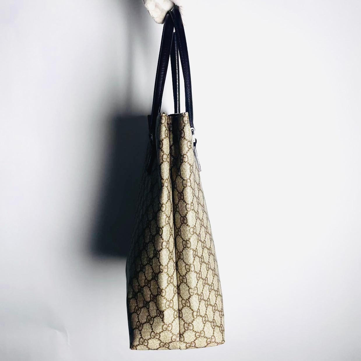 Gucci Beige Supreme GG Monogram Logo Tall Shopper Shoulder Tote Bag