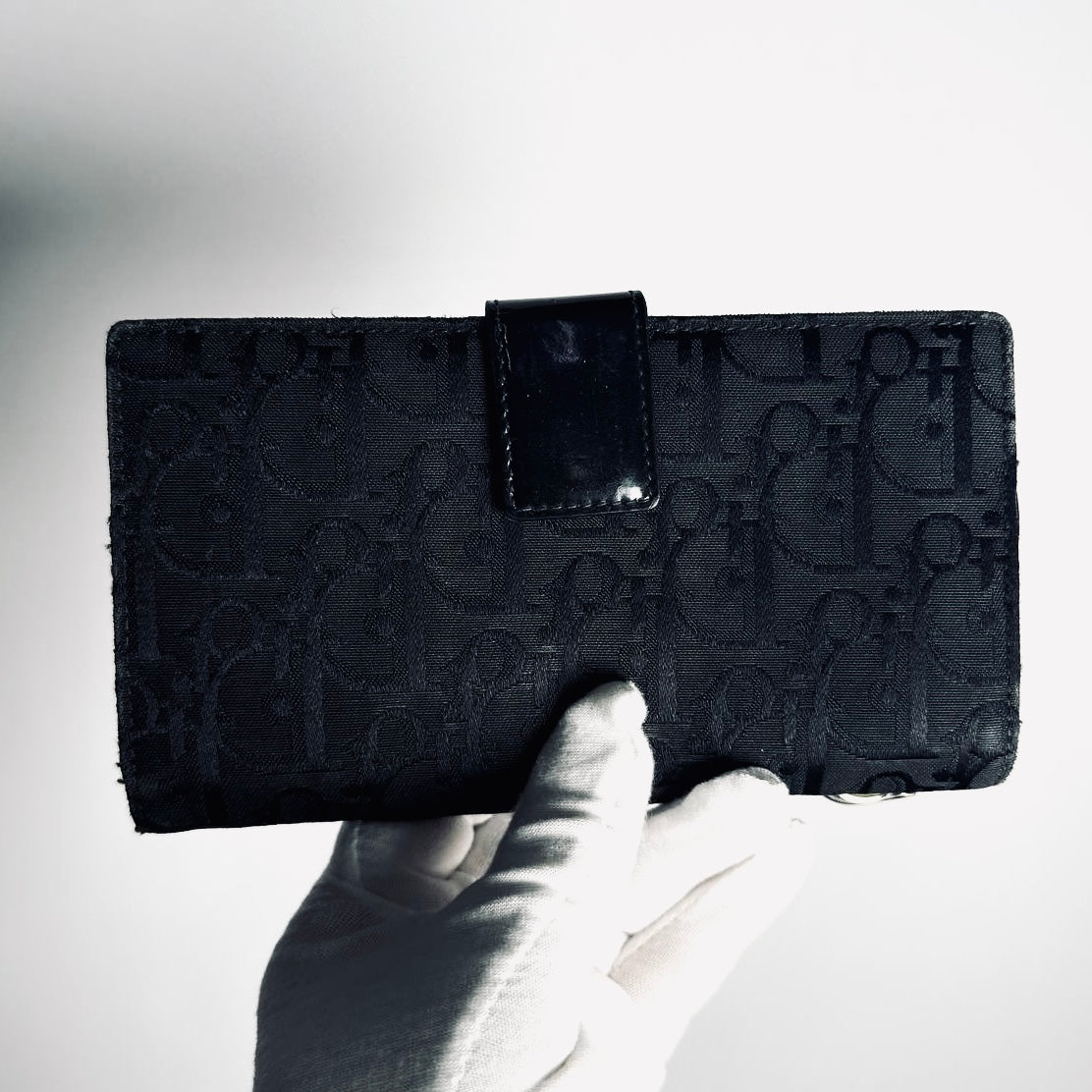 Christian Dior CD Saddle Black Oblique Monogram Logo Flap Long Bifold Wallet