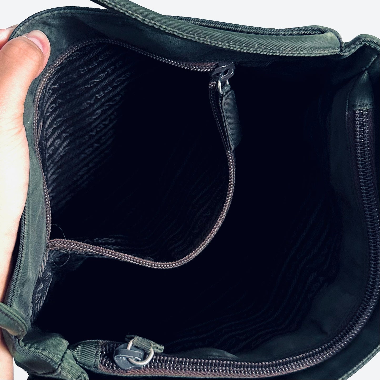 Prada Dark Khaki Green Tessuto Classic Logo Nylon Shopper Shoulder Tote Bag