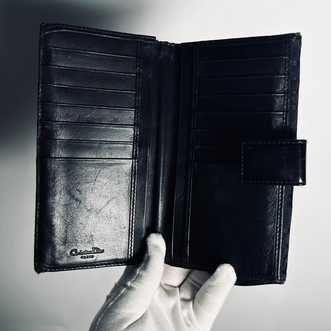 Christian Dior CD Saddle Black Oblique Monogram Logo Flap Long Bifold Wallet