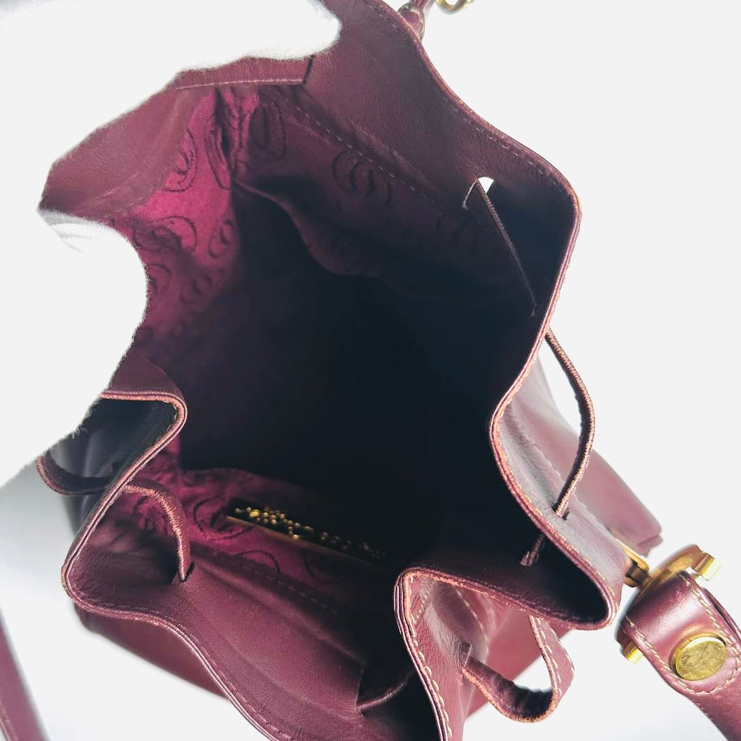 Cartier Mast / Must de Cartier Bucket Burgundy Maroon Red GHW Smooth Leather Shoulder Drawstring Bag