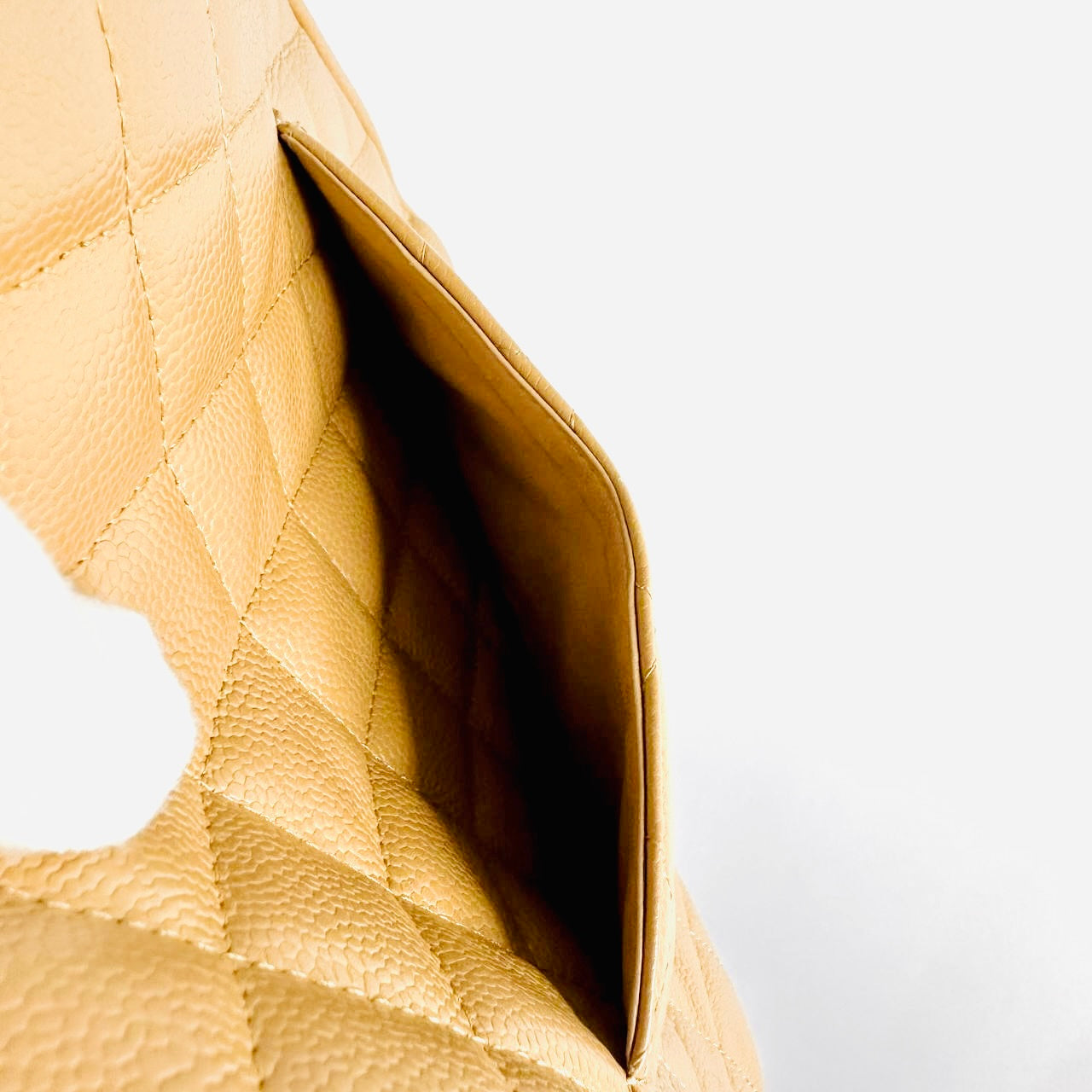 Chanel PST Beige GHW CC Giant Monogram Logo Quilted Caviar Vintage Petite Shopper Shoulder Tote Bag 8s