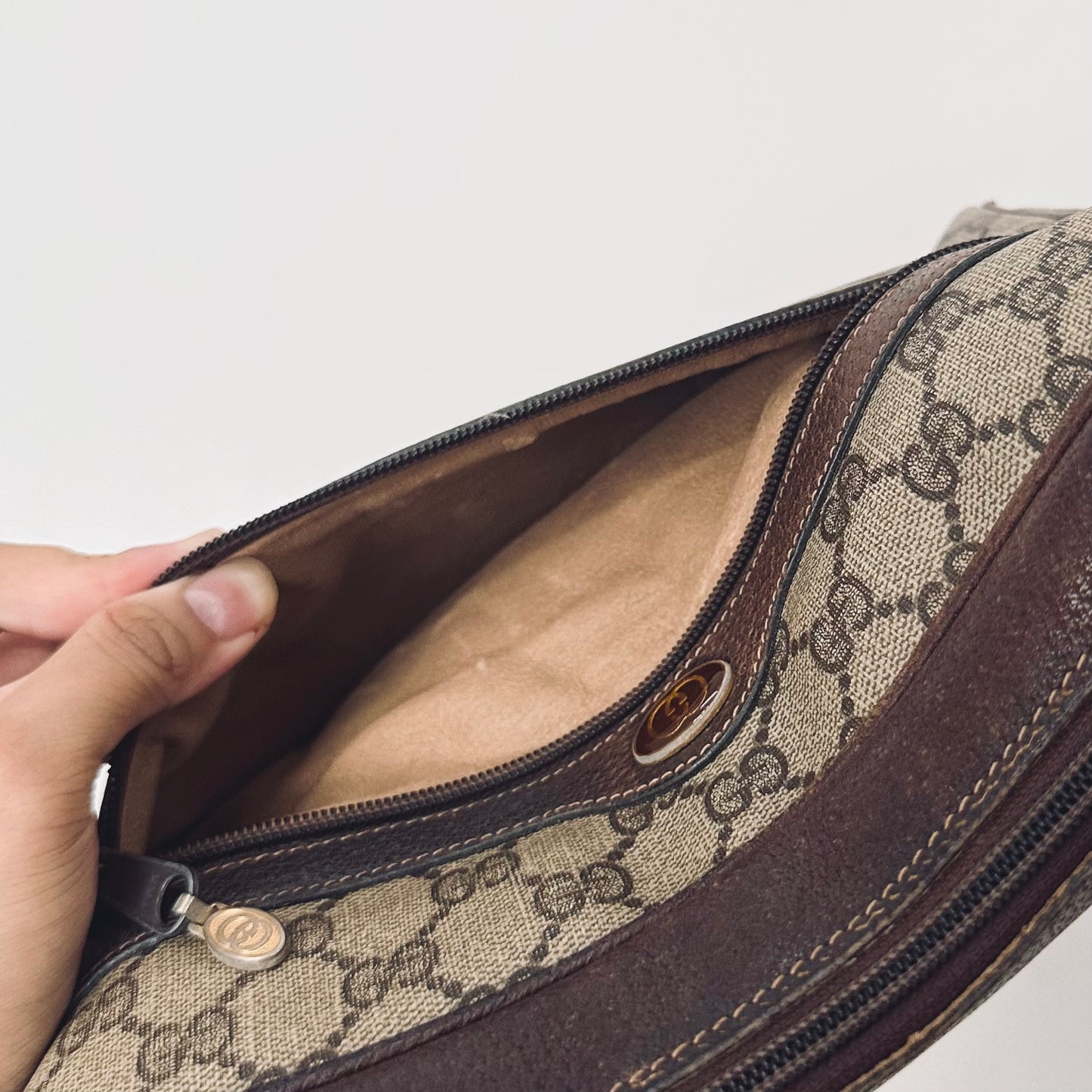 Gucci Ophidia Supreme Beige GHW GG Monogram Logo Web Striped Camera Shoulder Sling Bag