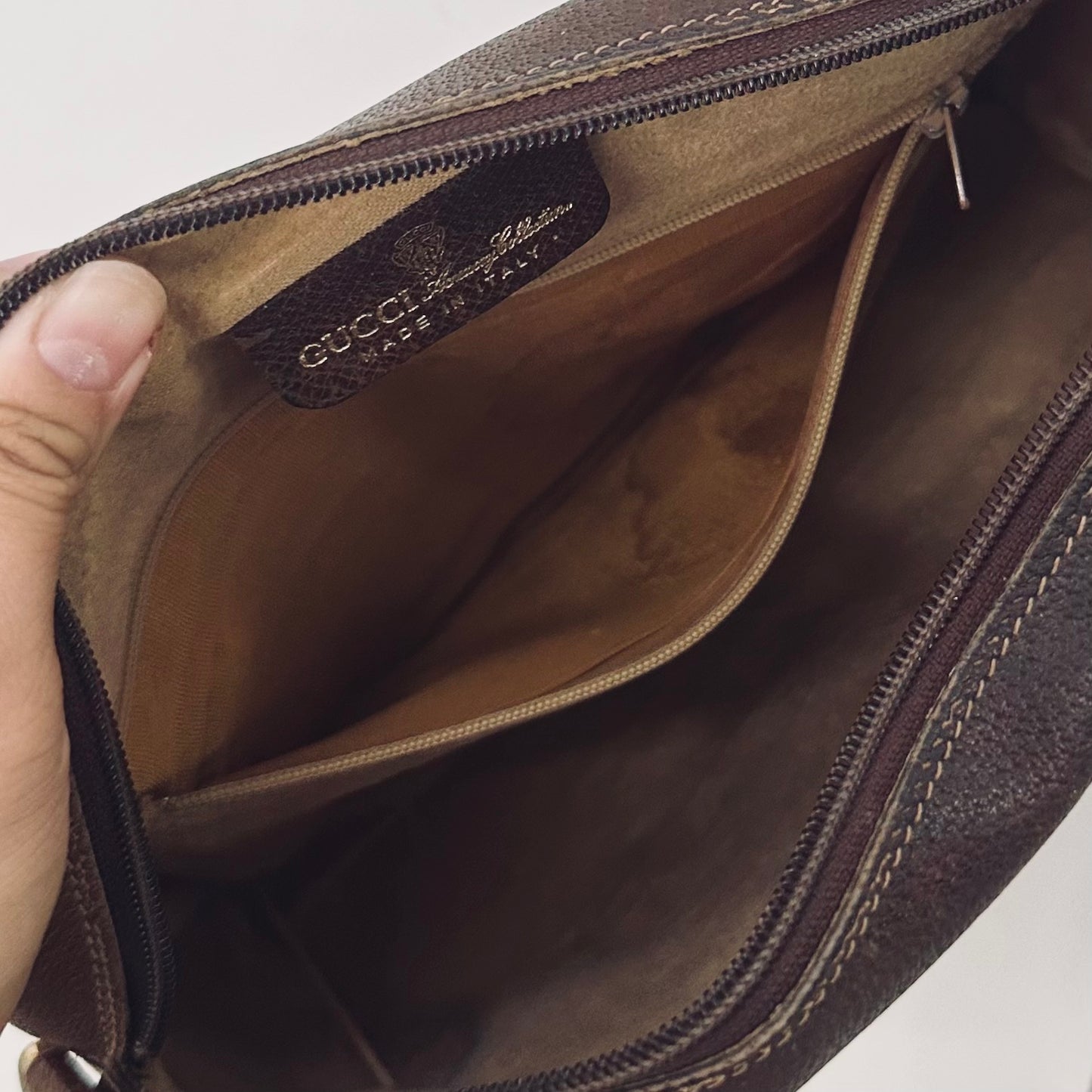 Gucci Ophidia Supreme Beige GHW GG Monogram Logo Web Striped Camera Shoulder Sling Bag