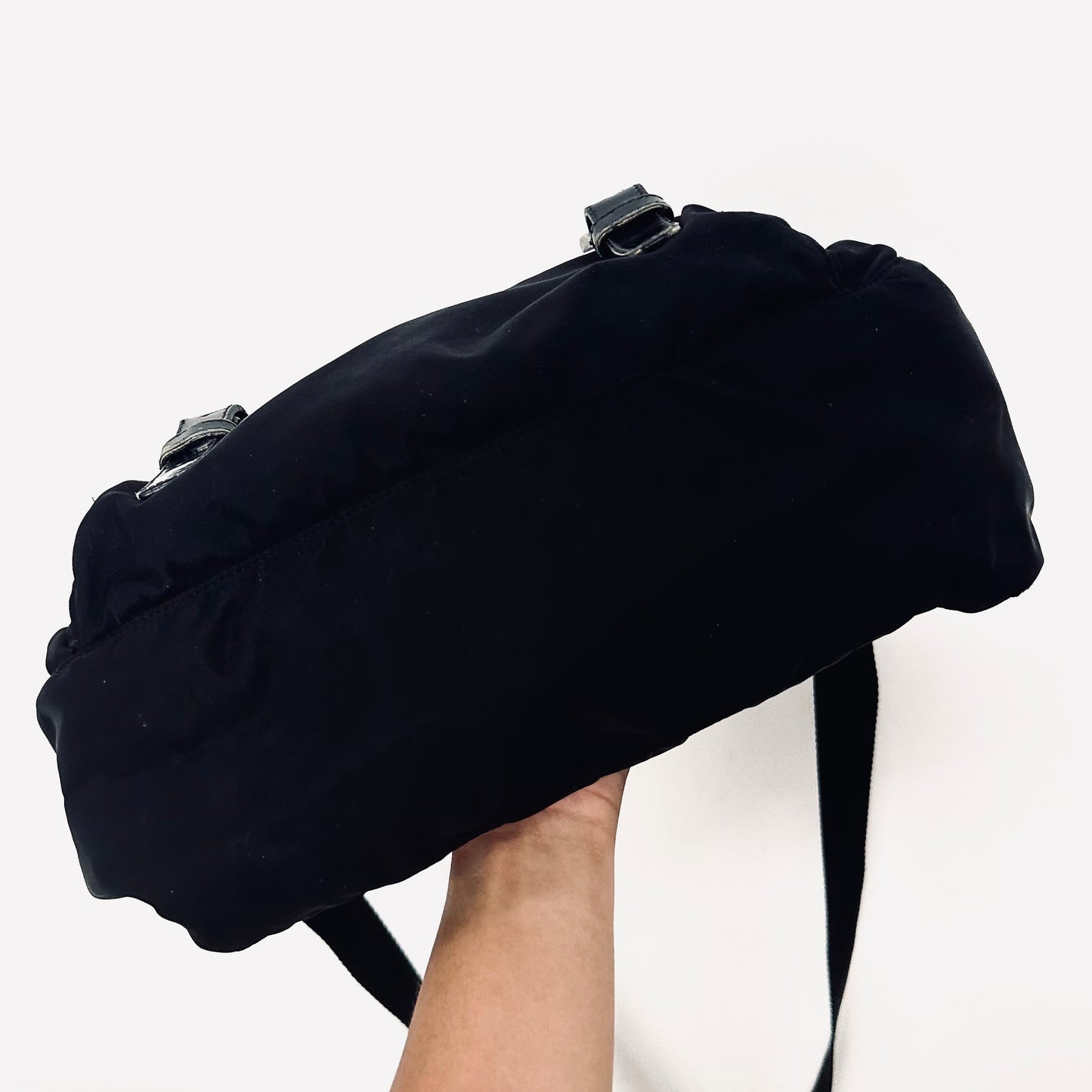 Prada Black Tessuto Monogram Logo Classic Flap Shoulder Sling Bag