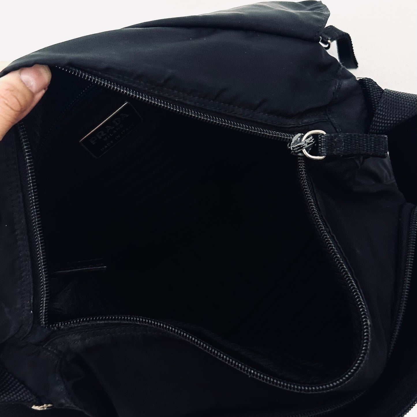 Prada Black Tessuto Monogram Logo Classic Flap Shoulder Sling Bag