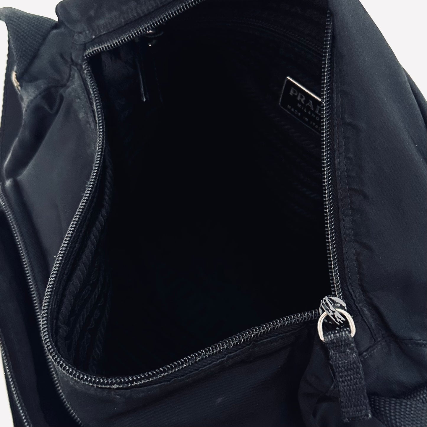 Prada Black Tessuto Monogram Logo Classic Flap Shoulder Sling Bag