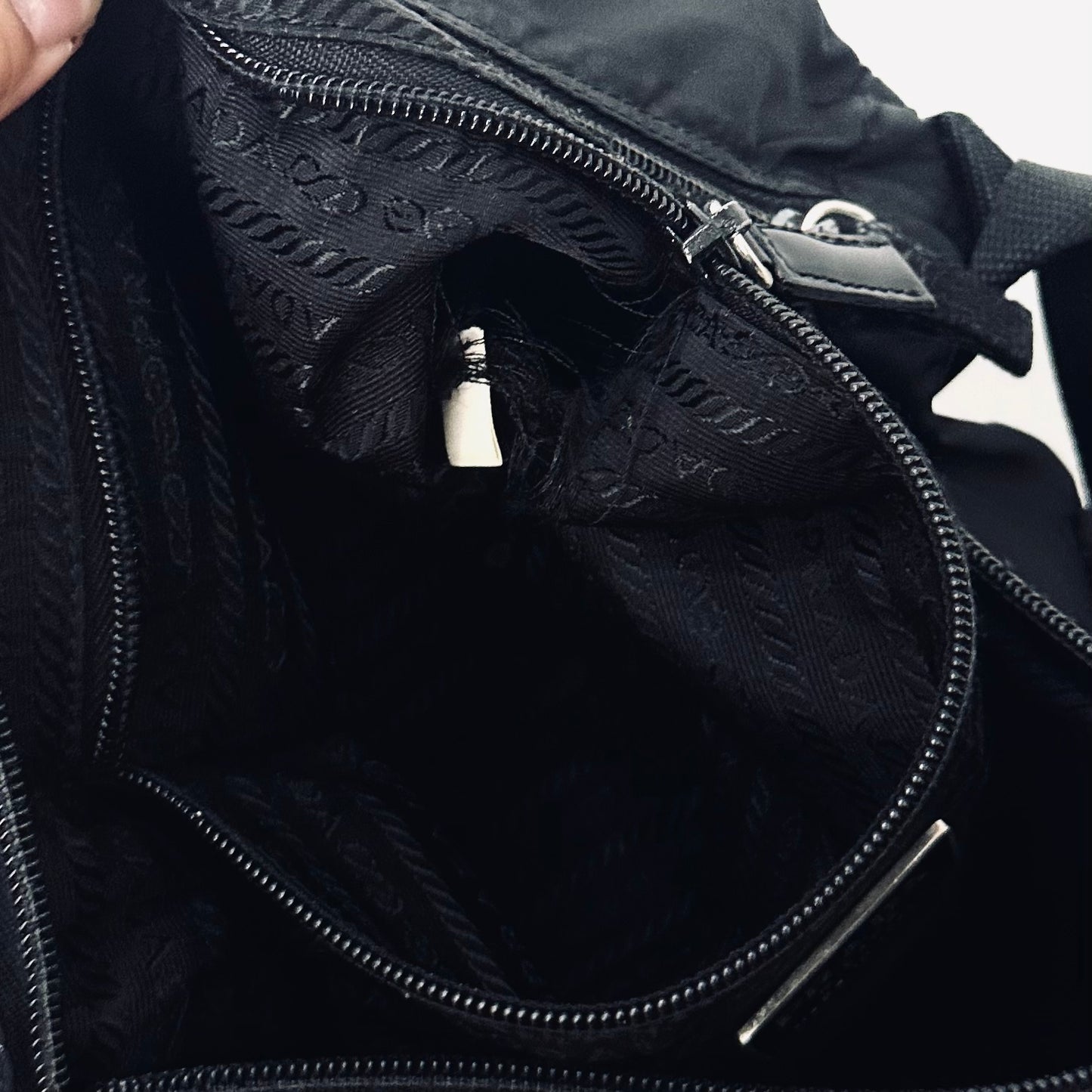 Prada Black Tessuto Monogram Logo Classic Flap Shoulder Sling Bag