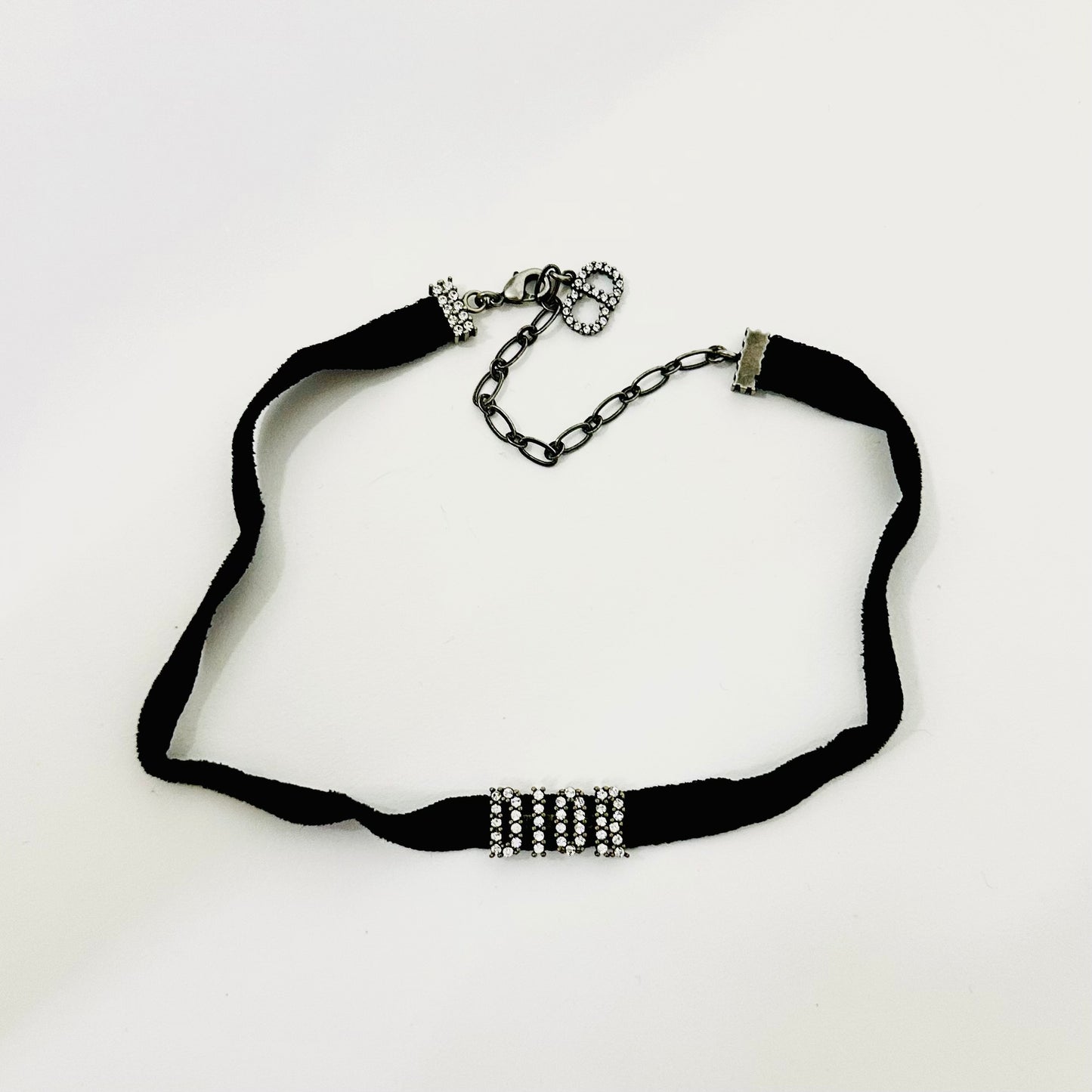 Christian Dior CD Black Crystals Monogram Logo Charms Signature Classic Choker Necklace