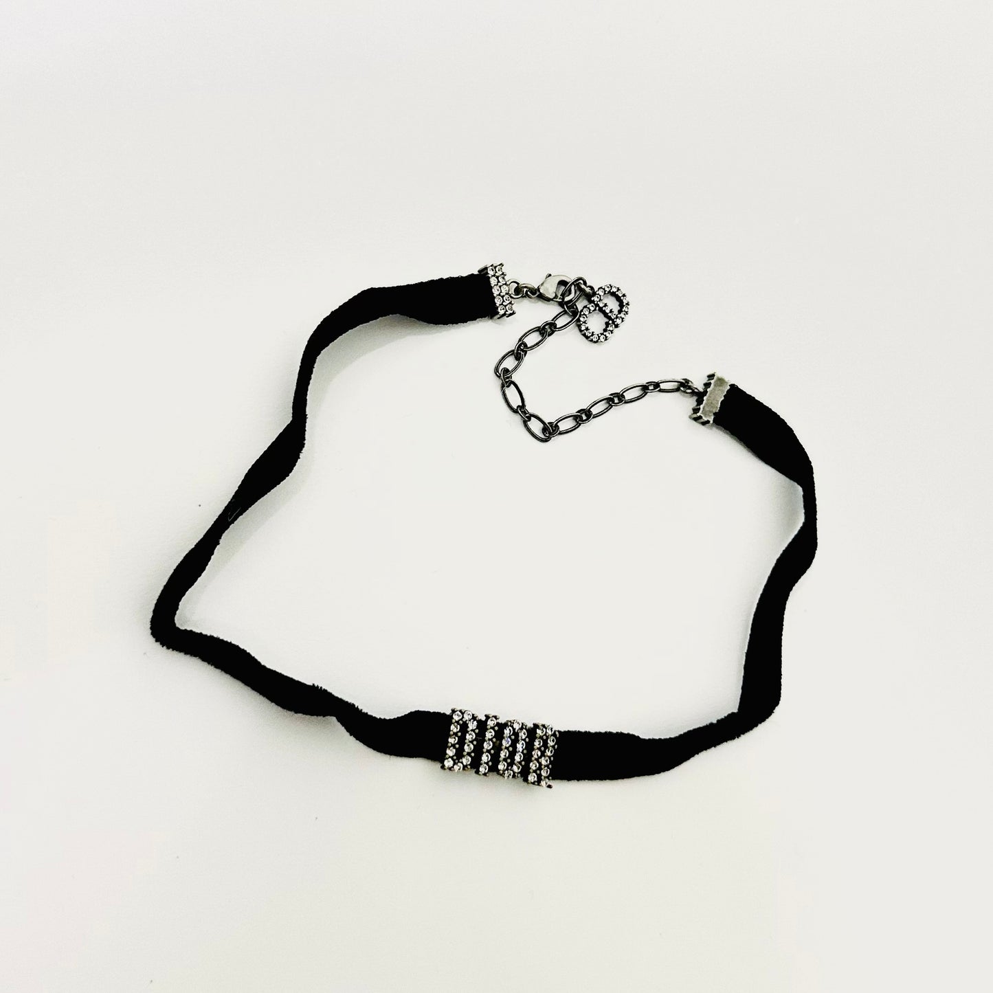 Christian Dior CD Black Crystals Monogram Logo Charms Signature Classic Choker Necklace