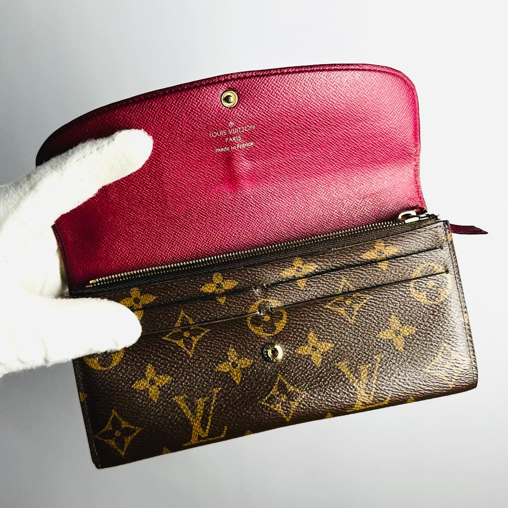 Louis Vuitton LV Emilie Monogram Logo / Pink Fuchsia GHW Flap Long Wallet