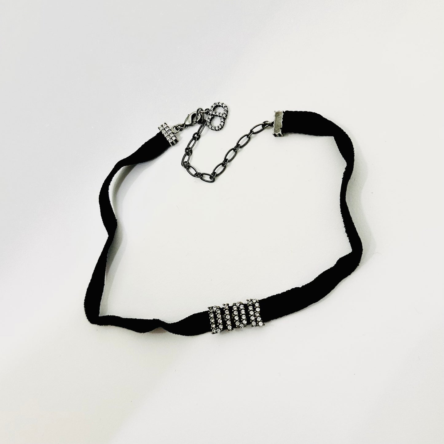 Christian Dior CD Black Crystals Monogram Logo Charms Signature Classic Choker Necklace
