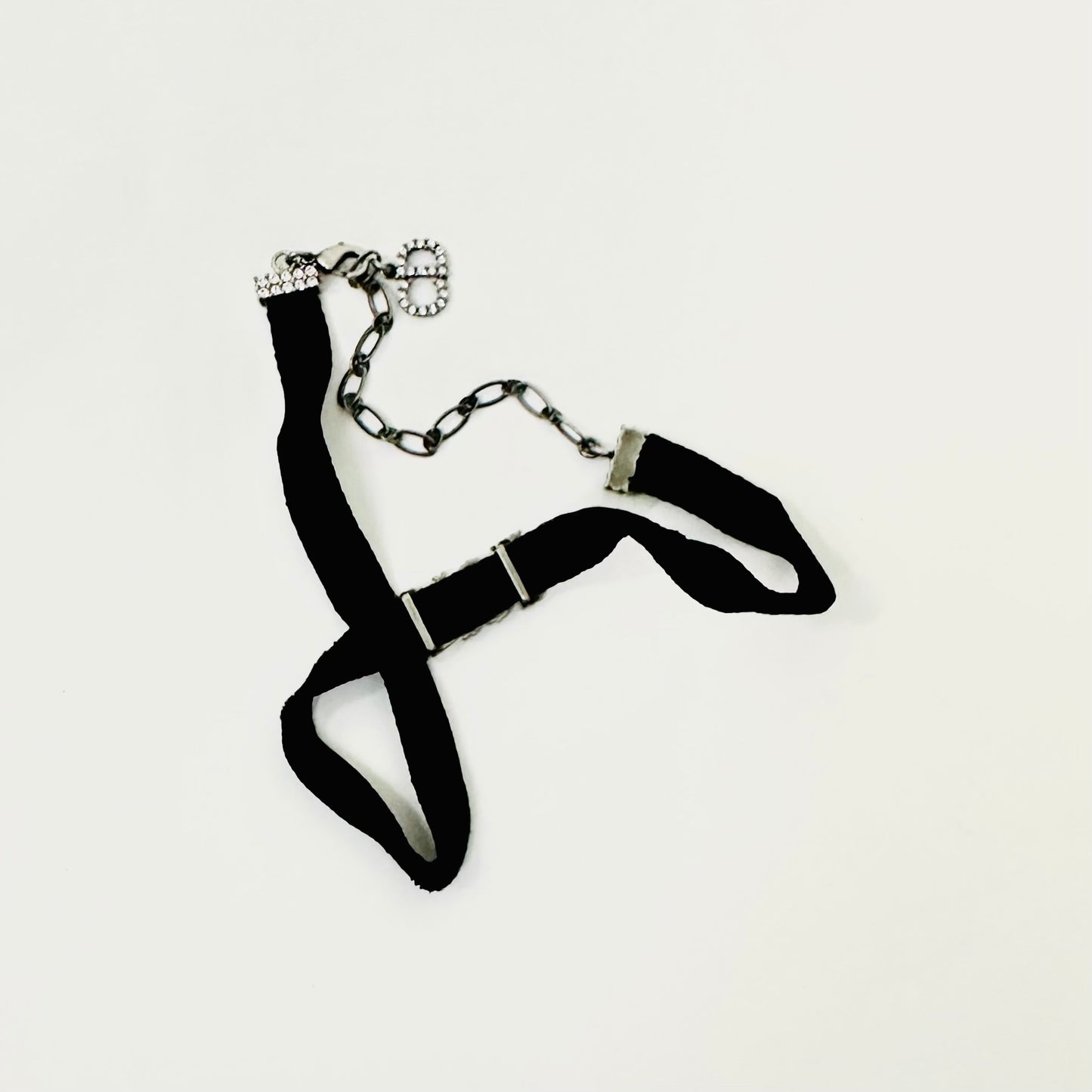 Christian Dior CD Black Crystals Monogram Logo Charms Signature Classic Choker Necklace