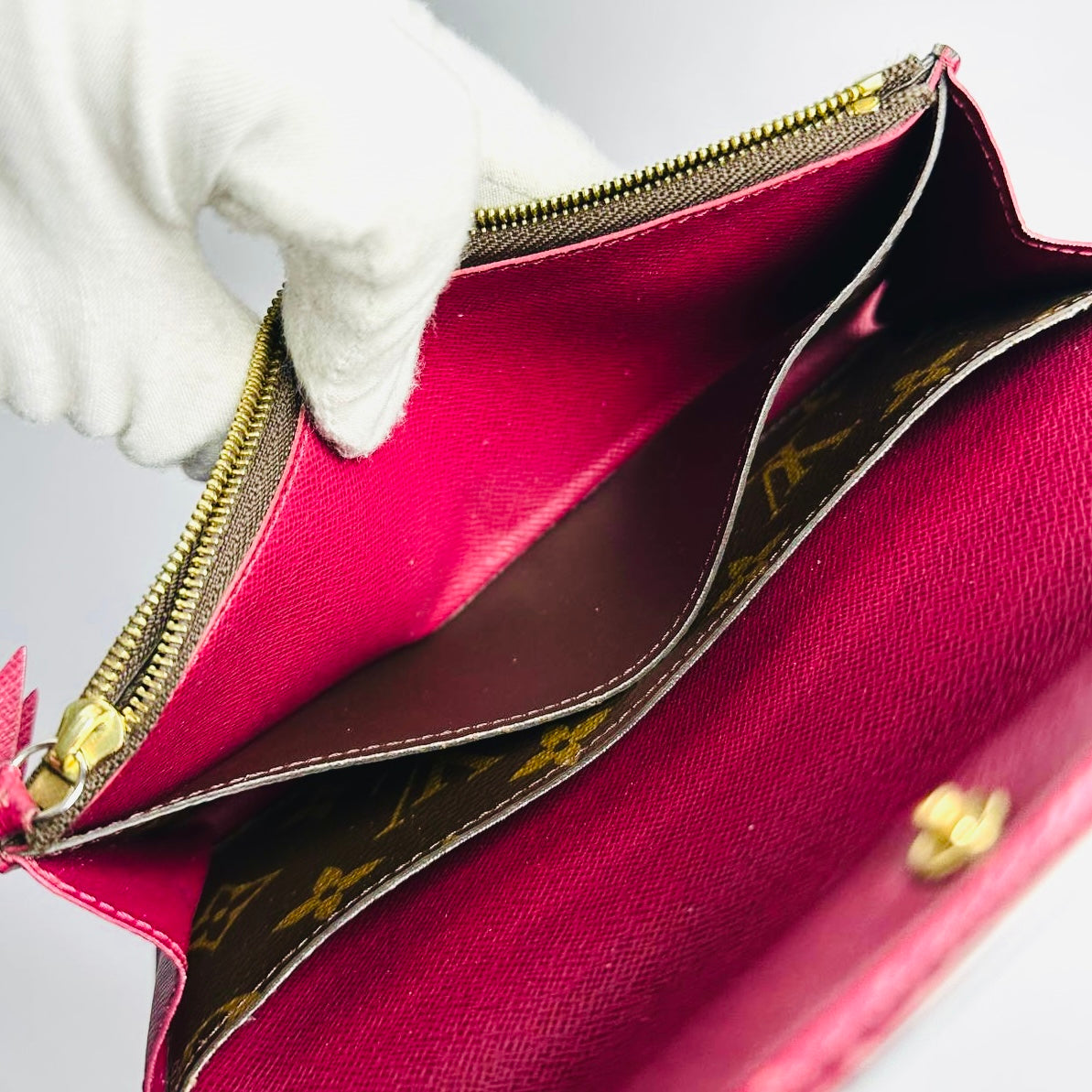 Louis Vuitton LV Emilie Monogram Logo / Pink Fuchsia GHW Flap Long Wallet