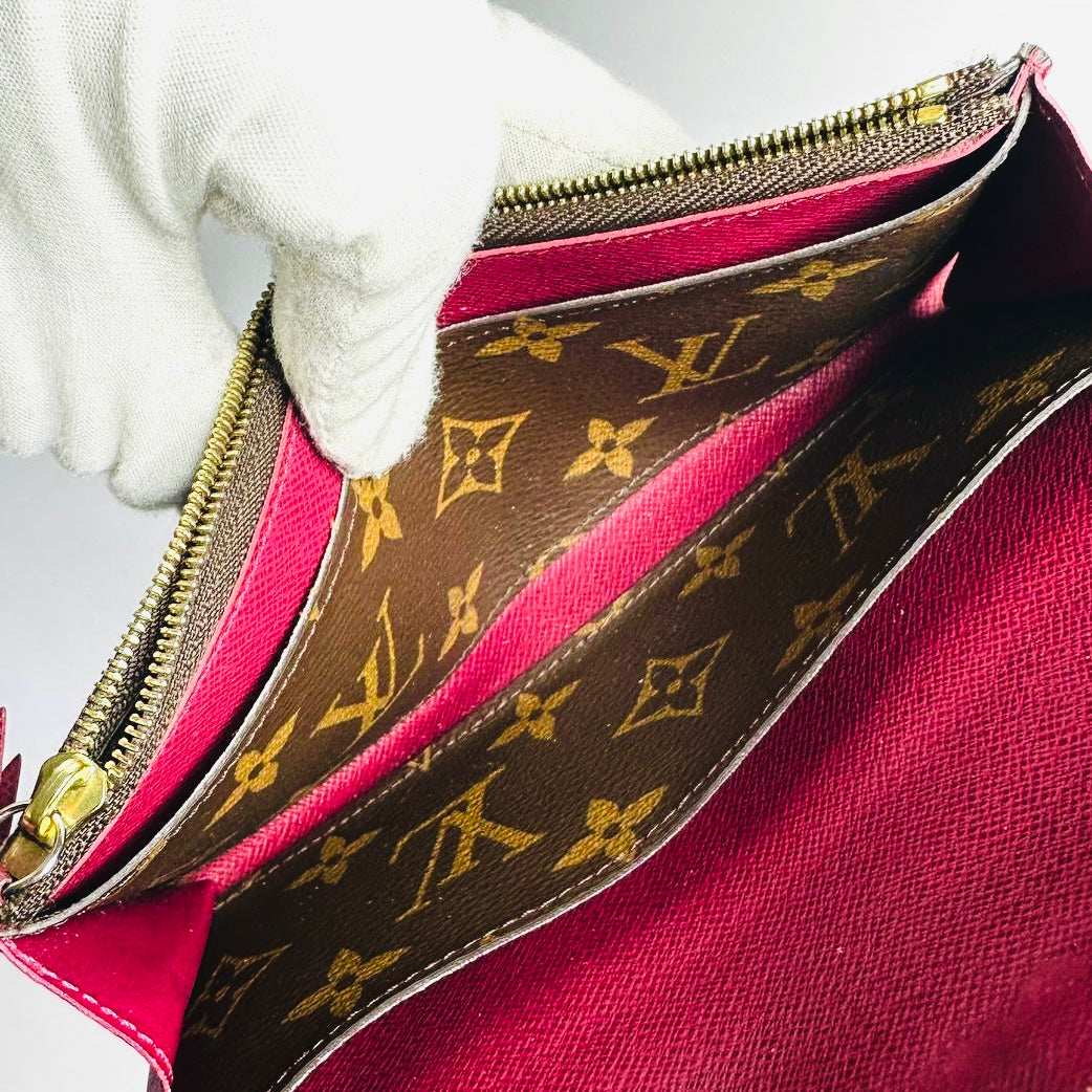 Louis Vuitton LV Emilie Monogram Logo / Pink Fuchsia GHW Flap Long Wallet