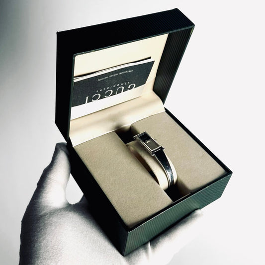 Gucci Black Rectangular Dial Stainless Steel Bangle Bracelet 14MM 1500L Watch