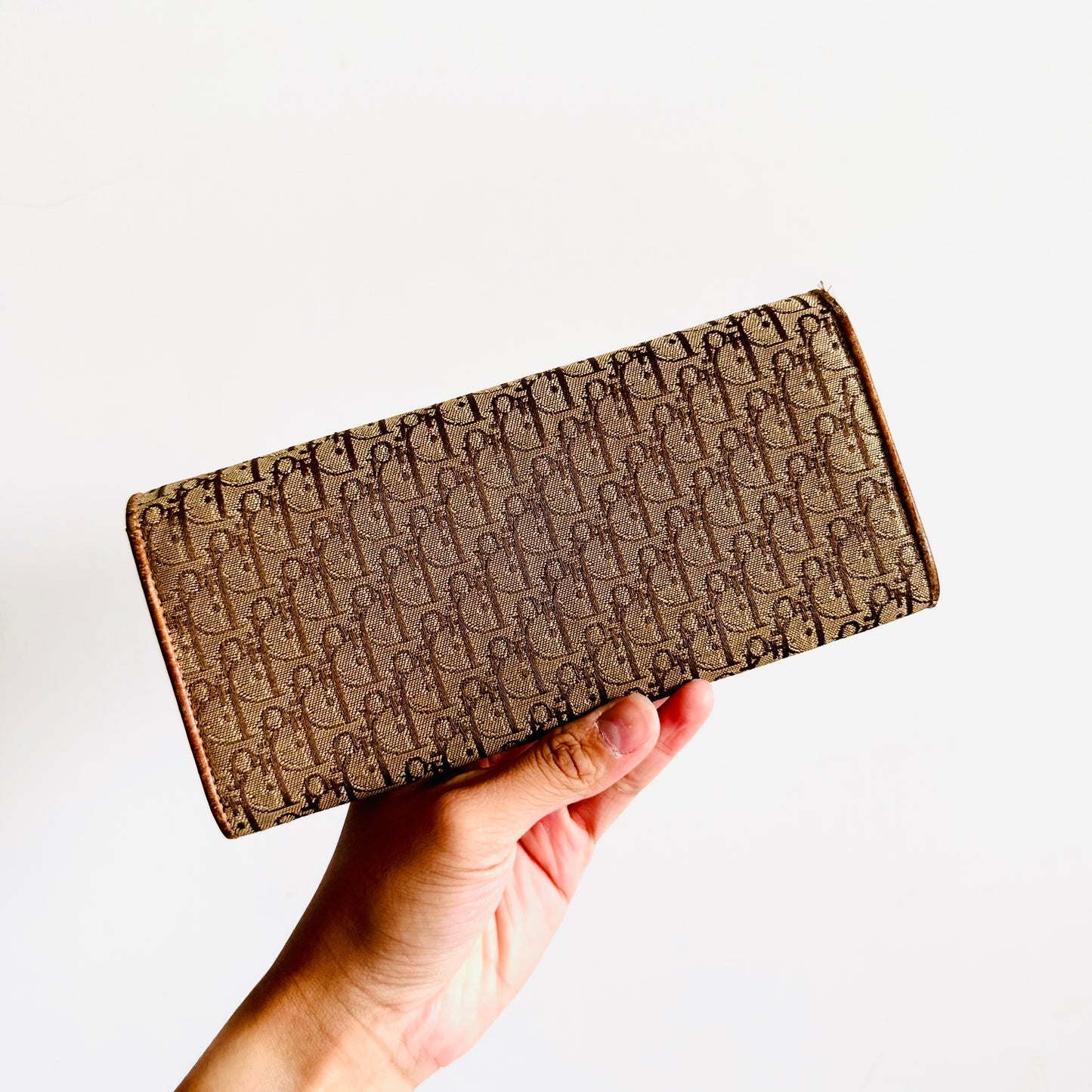Christian Dior CD Caramel Brown Oblique Monogram Logo Flap Long Wallet