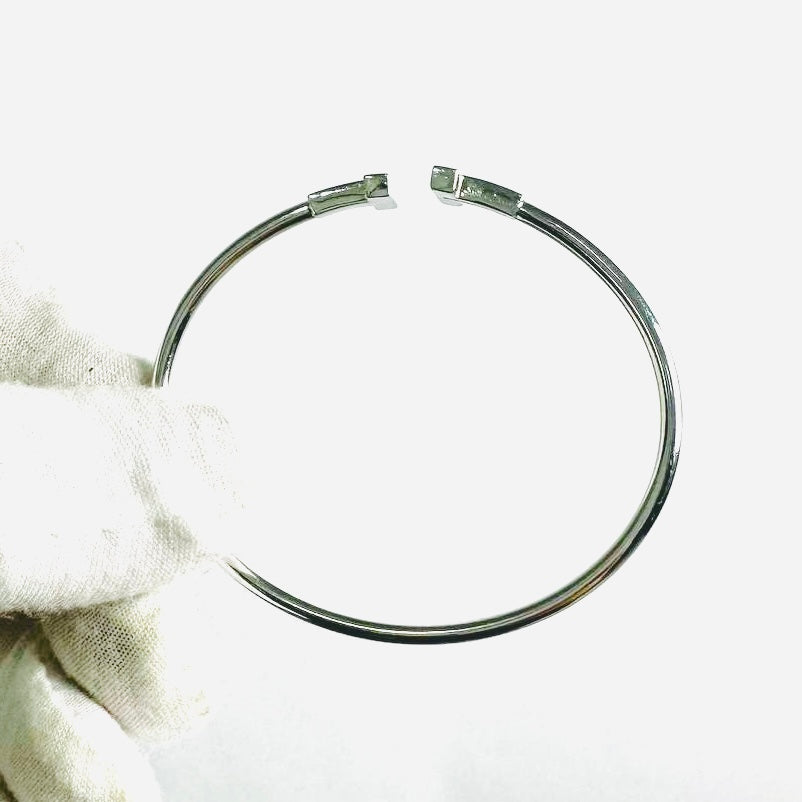 Tiffany & Co T&C T Wire Au750 18K White Gold With Diamonds Bracelet Bangle