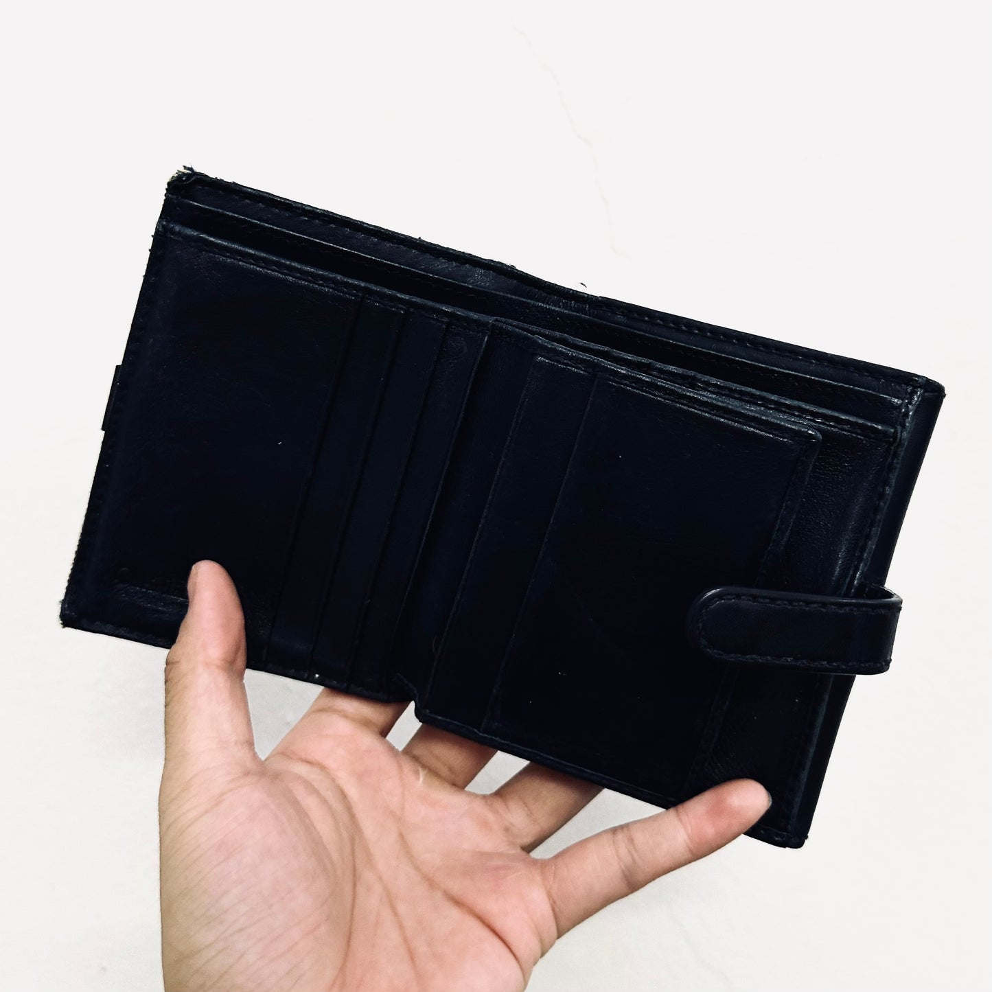 Christian Dior CD Navy Blue Oblique Monogram Logo / Leather Flap Compact Bifold Wallet