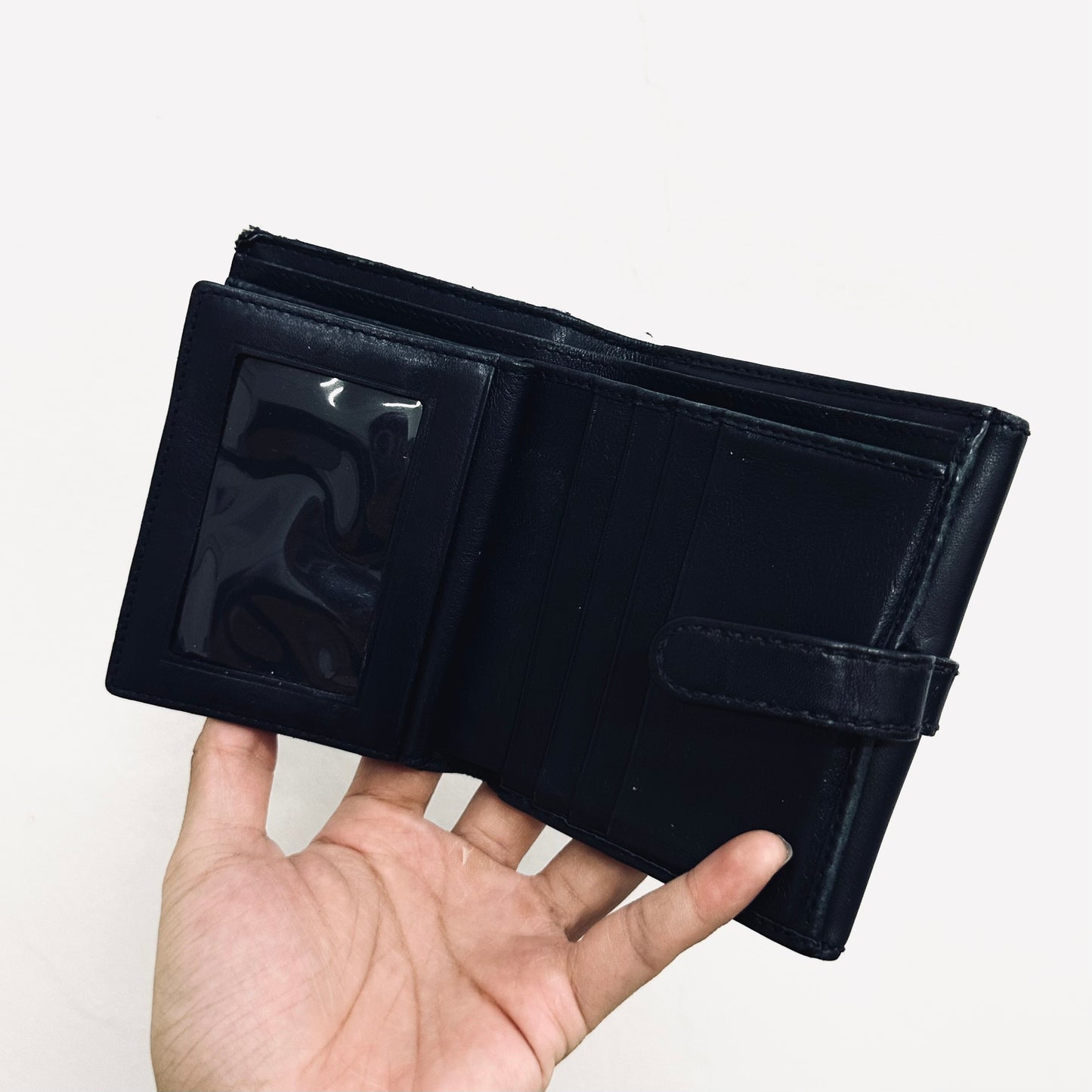 Christian Dior CD Navy Blue Oblique Monogram Logo / Leather Flap Compact Bifold Wallet