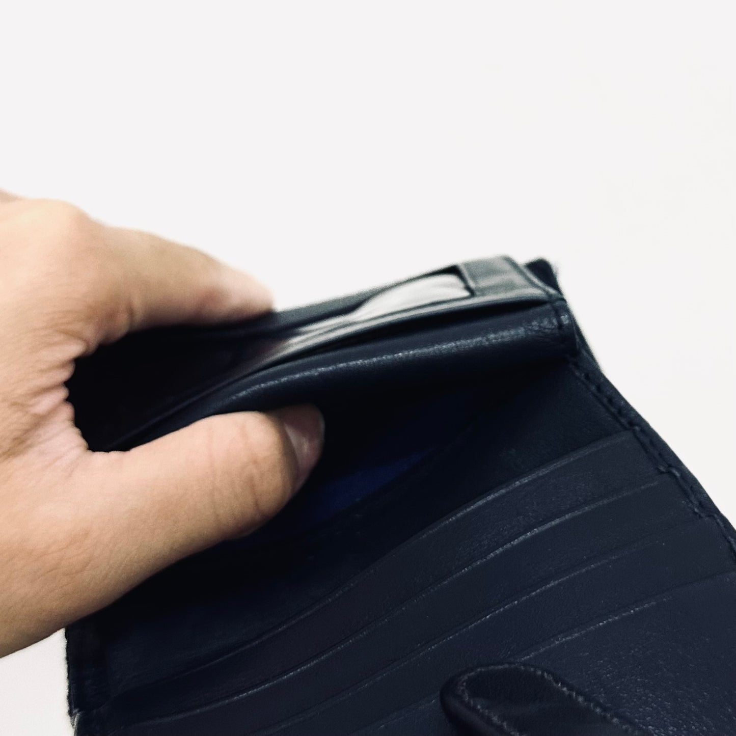 Christian Dior CD Navy Blue Oblique Monogram Logo / Leather Flap Compact Bifold Wallet