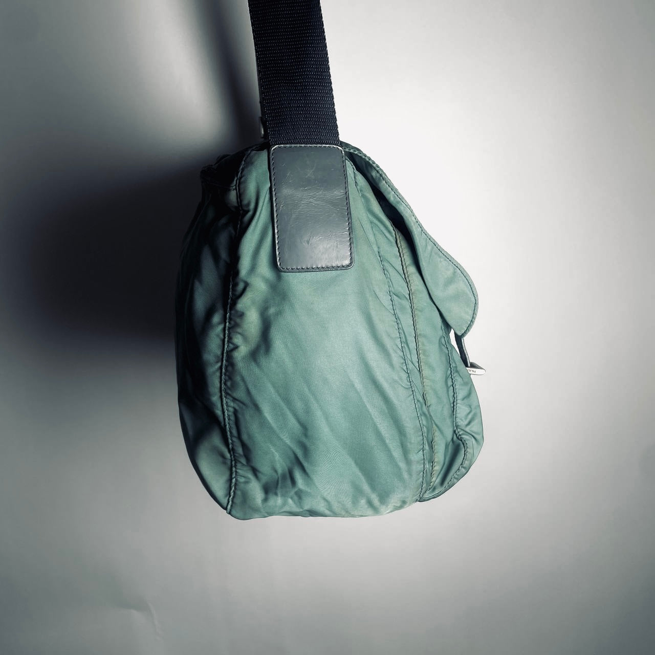 Prada Teal Green Tessuto Classic Monogram Logo Nylon & Leather Flap Shoulder Sling Bag