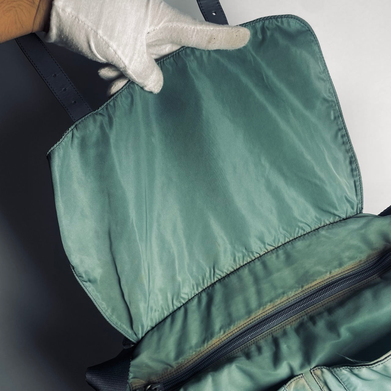 Prada Teal Green Tessuto Classic Monogram Logo Nylon & Leather Flap Shoulder Sling Bag