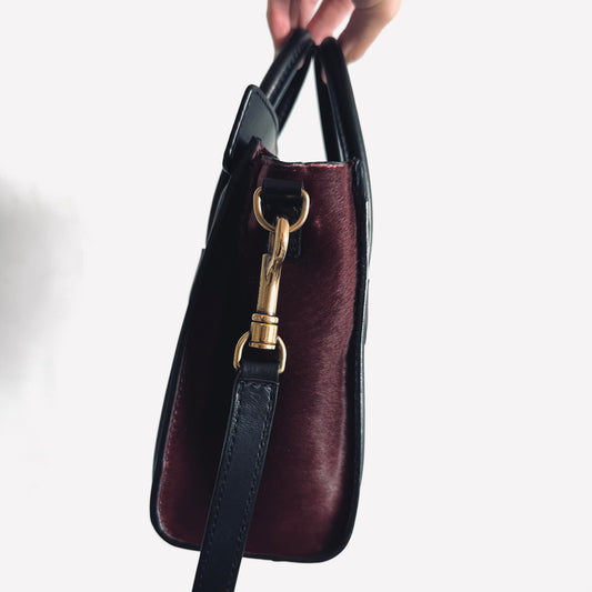 Celine Nano Luggage Smooth Leather & Pony Hair GHW Monogram Logo Top Handle Shoulder Sling Bag