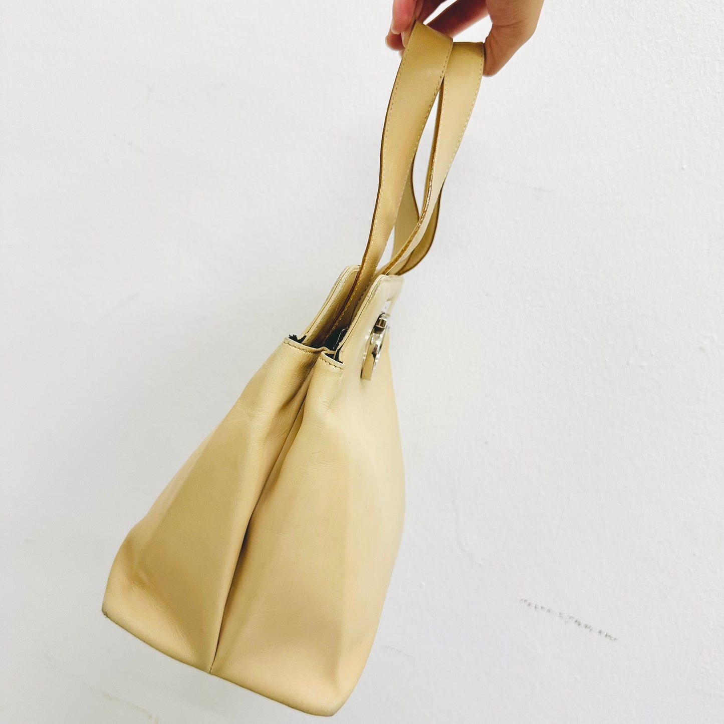 Salvatore Ferragamo Beige Gancini Monogram Logo Flap Shoulder Tote Top Handle Bag