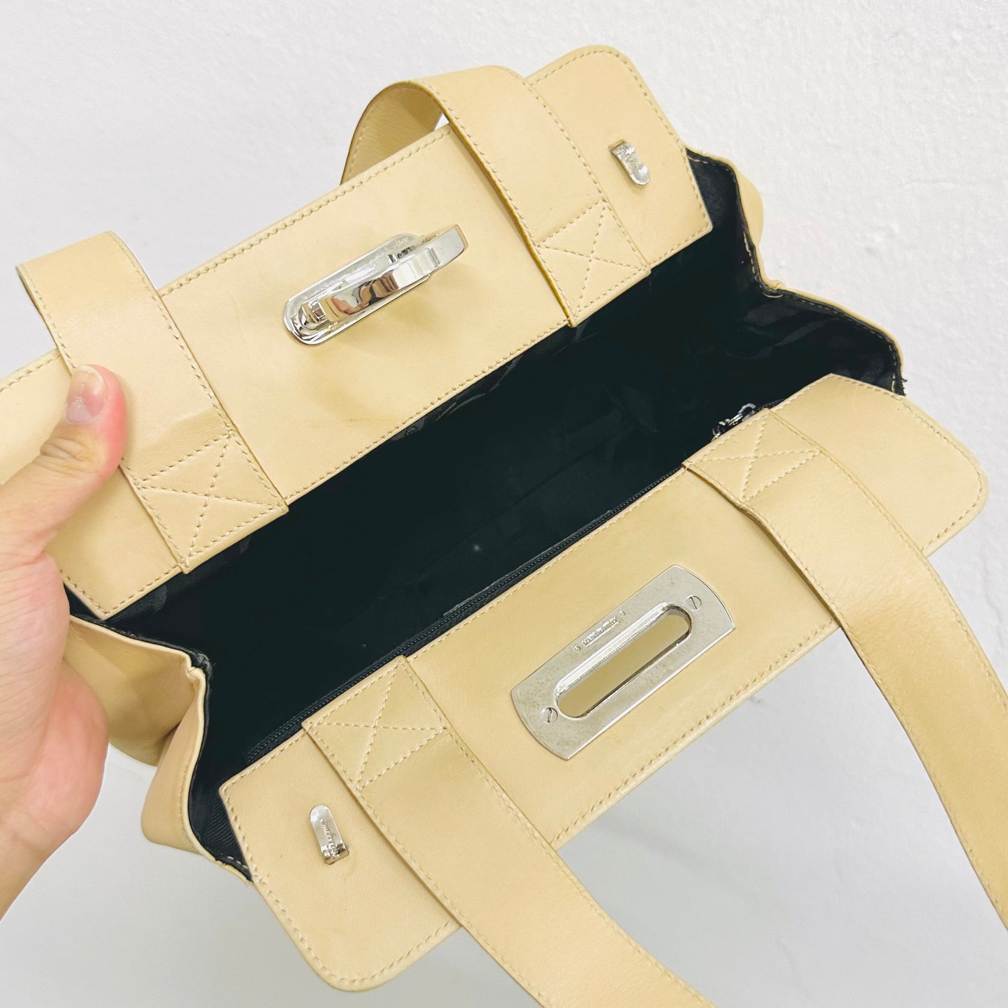 Salvatore Ferragamo Beige Gancini Monogram Logo Flap Shoulder Tote Top Handle Bag