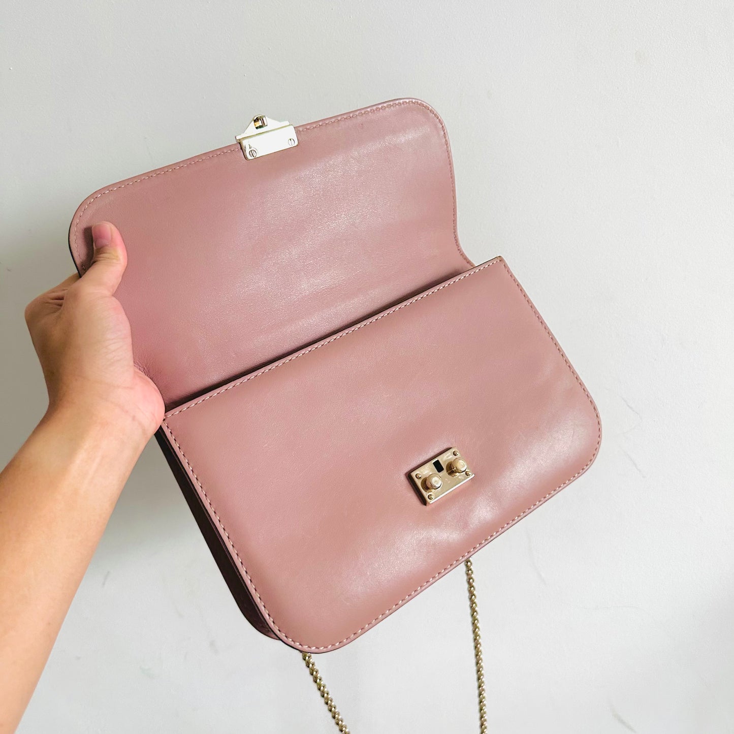 Valentino Rockstud Glam Lock Mauve Blush Pink GHW 2-Way Medium Flap Shoulder Sling Smooth Leather Bag