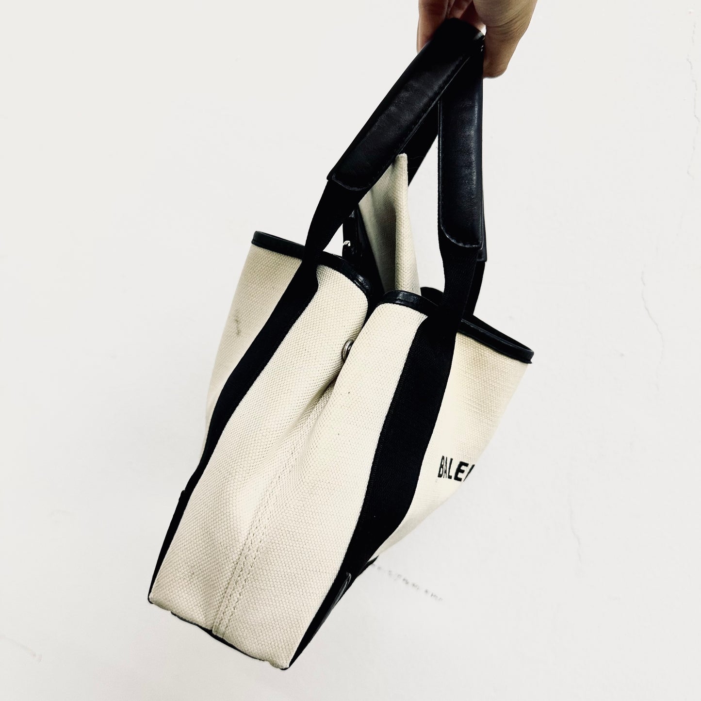 Balenciaga Cabas XS Black / White Monogram Logo 2-Way Structured Shopper Tote Bag With Pouch