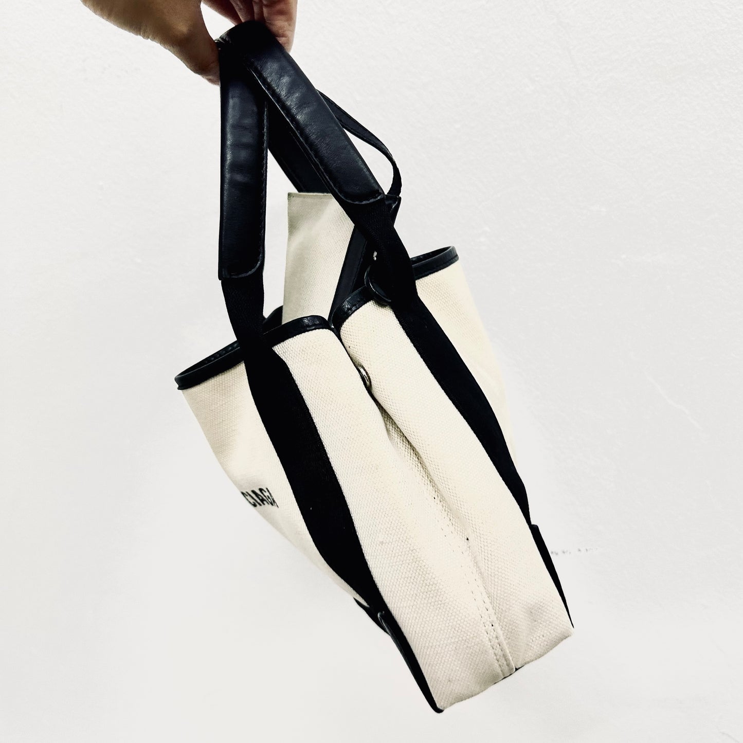 Balenciaga Cabas XS Black / White Monogram Logo 2-Way Structured Shopper Tote Bag With Pouch