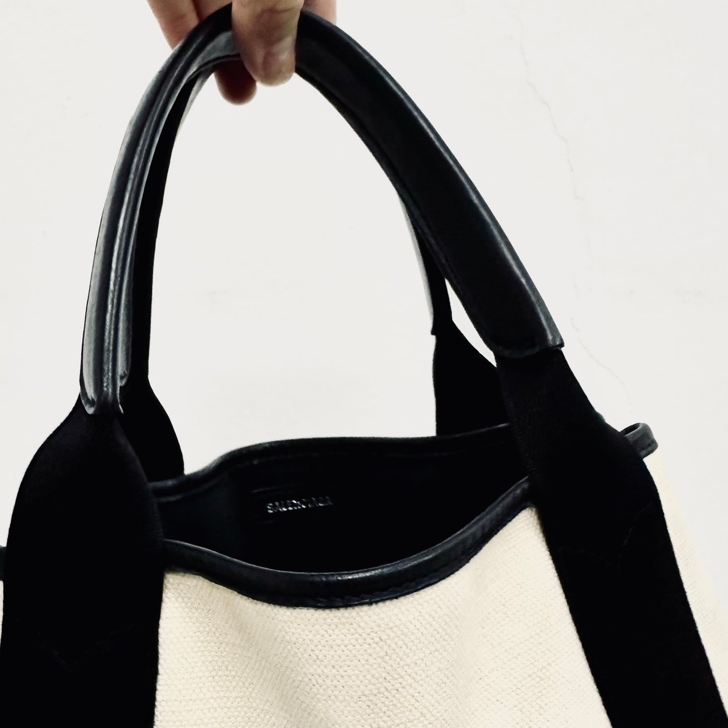 Balenciaga Cabas XS Black / White Monogram Logo 2-Way Structured Shopper Tote Bag With Pouch