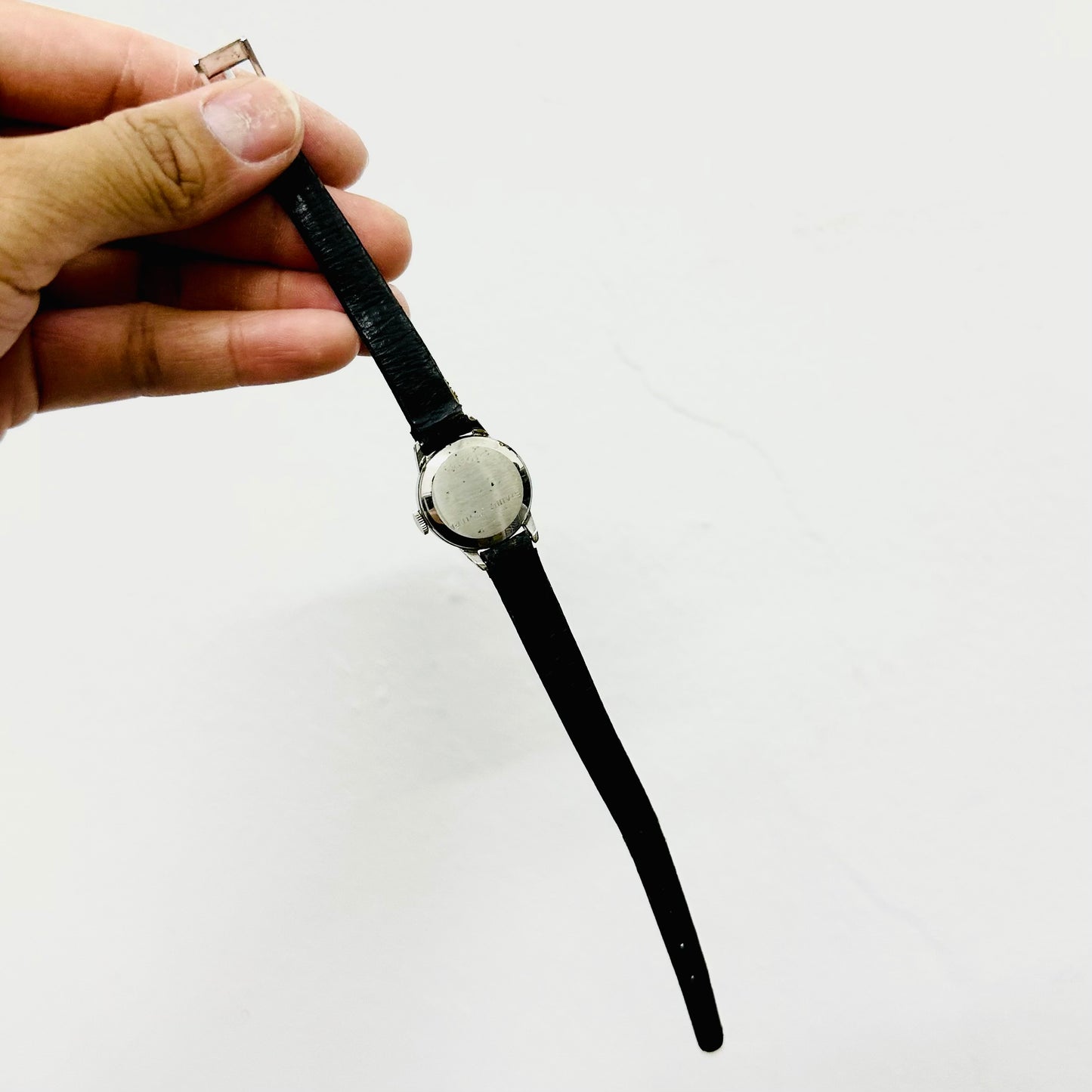 IWC White Round Dial Stainless Steel Black Leather Strap 20MM Vintage Watch