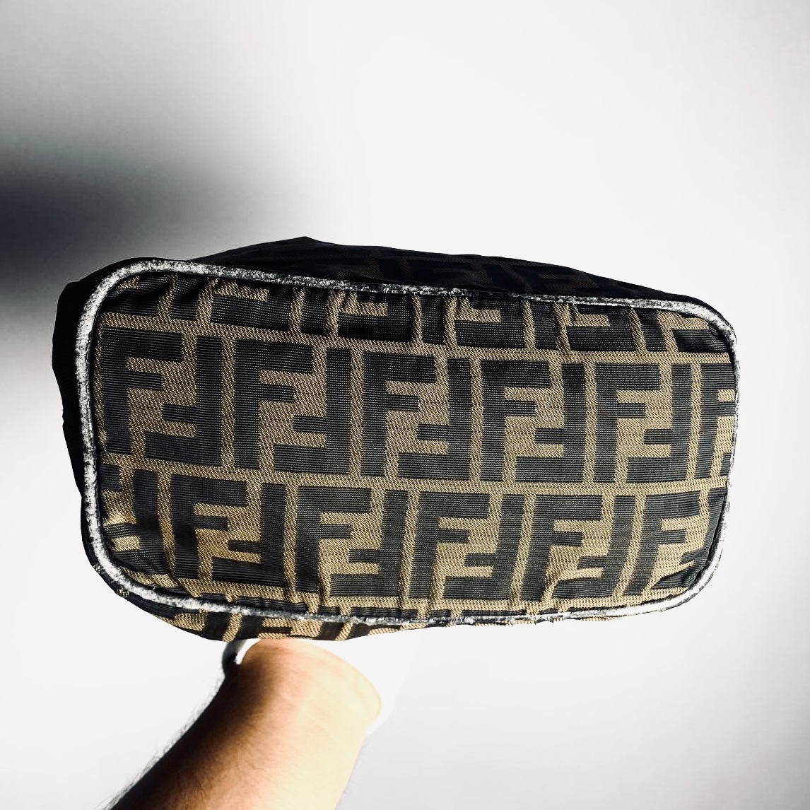 Fendi Zucca Brown FF Monogram Logo Hobo Baguette Shoulder Bag