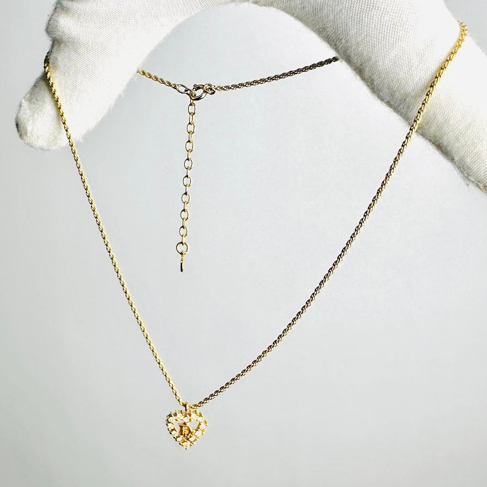 Christian Dior CD Monogram Logo Heart Gold & Crystals Chain Vintage Necklace